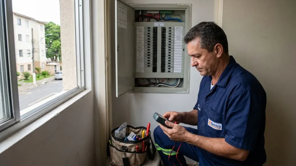 Eletricista testando fuga de energia em Cascavel PR